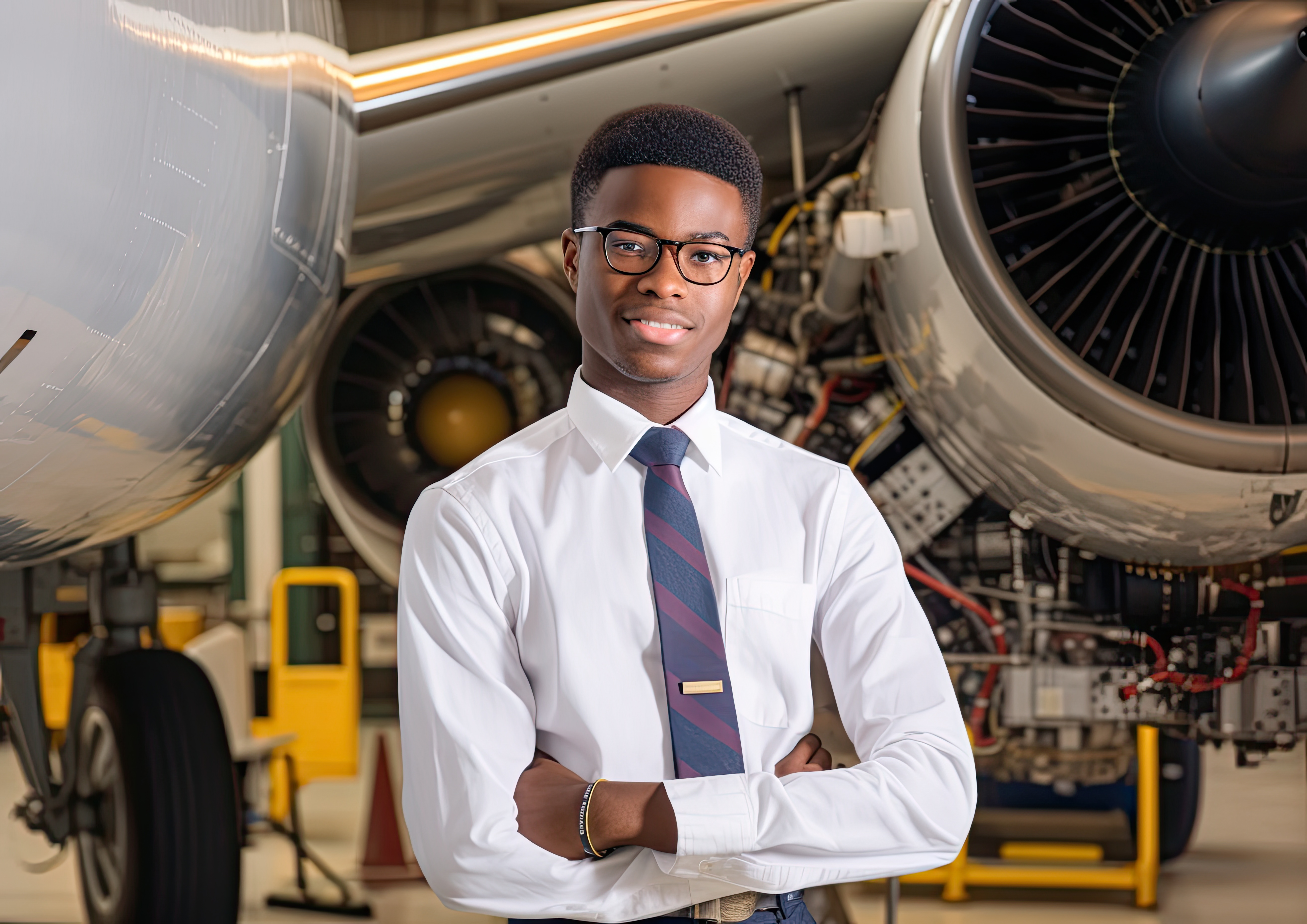 Aircraft engineer working in an aviation maintenance environment